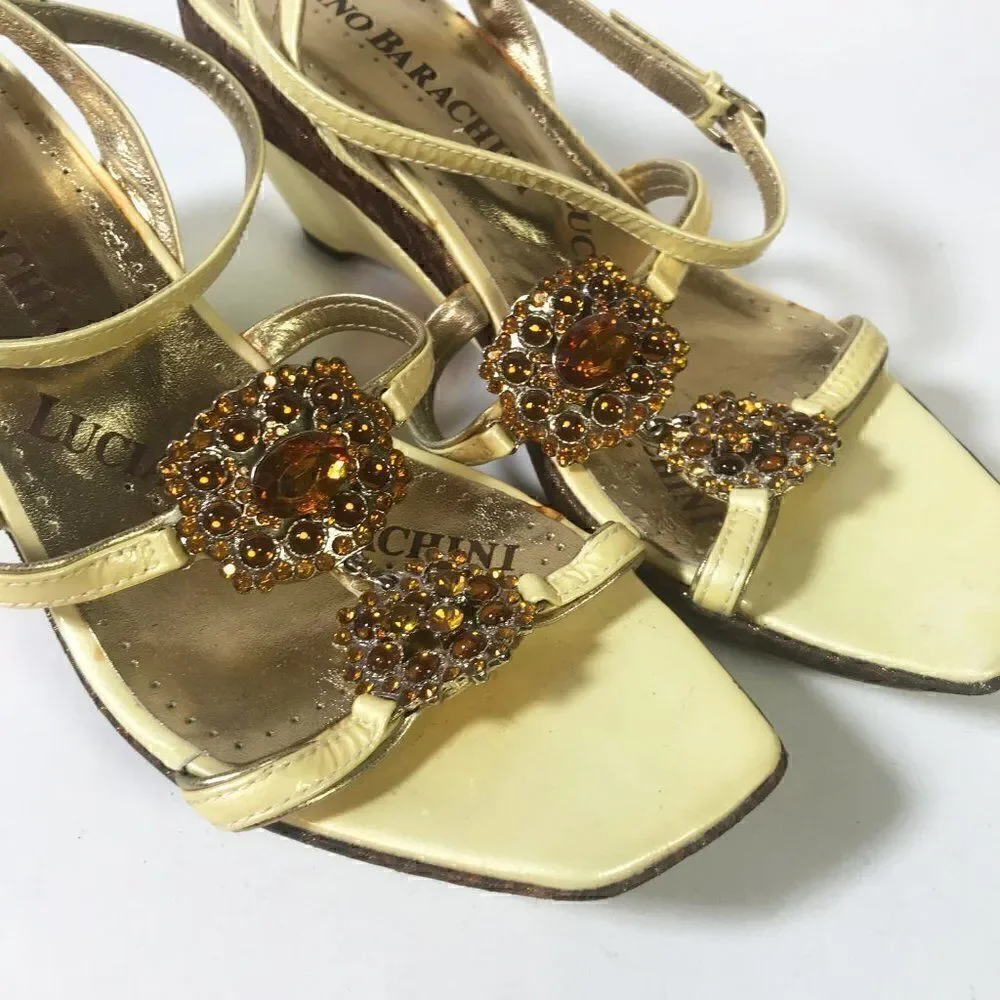 Bejeweled Italian Platform Sandals - 38.5